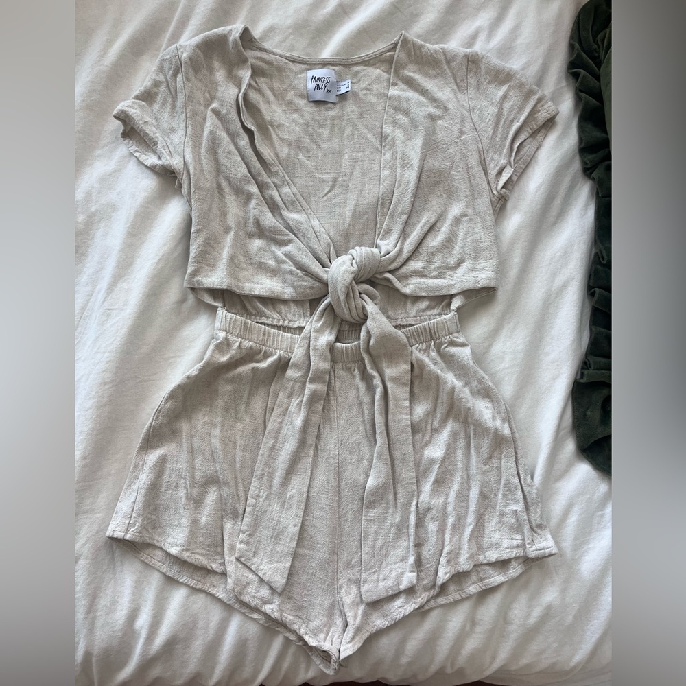 Princess Polly Tan Tie-Front Romper